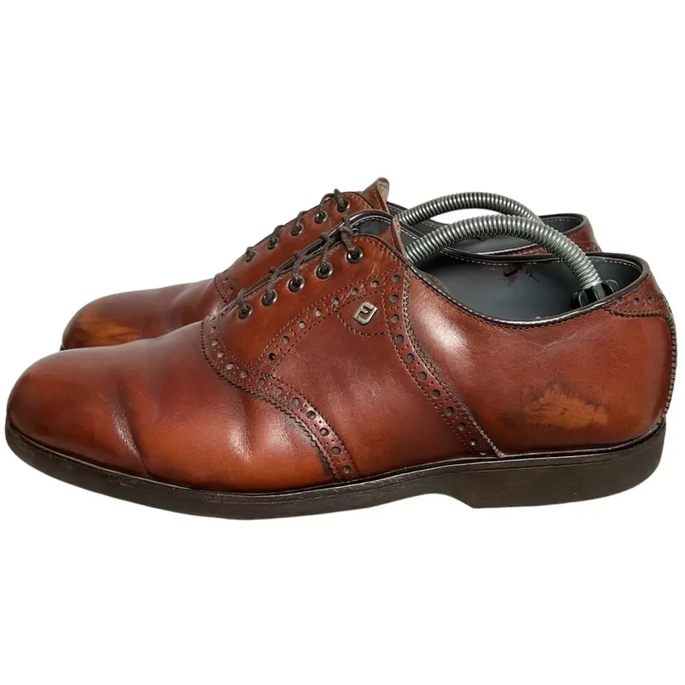 Footjoy Men's 10D Classic Dry Golf Shoes Style 55728 Made In USA Brown VIBRAM